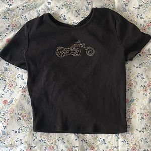 Rhinestone Motorcycle Cropped Top with Open Back